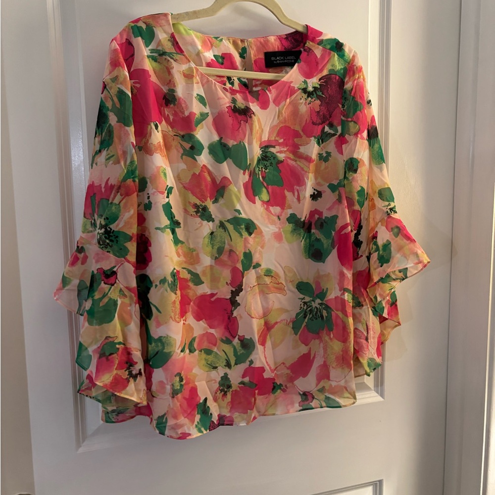 Evan Picone Black Label Floral Print Ruffle Sleeve Blouse Sz XL $59 - Picture 4 of 8